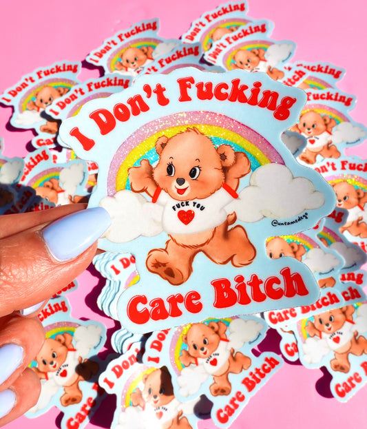 I Donβt F*cking Care β Retro Bear Glitter Vinyl Sticker