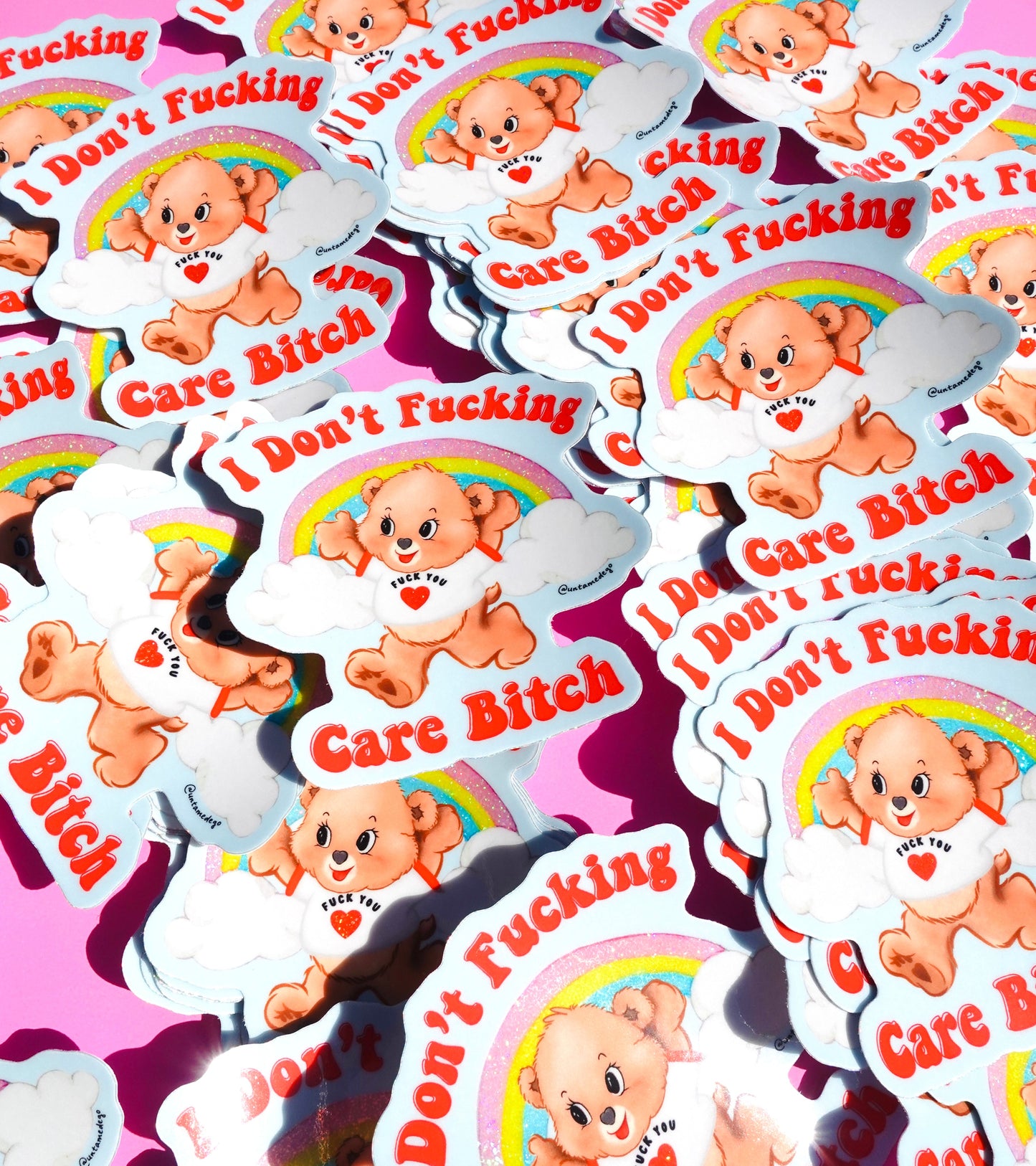 I Don’t F*cking Care – Retro Bear Glitter Vinyl Sticker