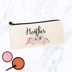 Soft Pink Floral Custom Makeup Bag