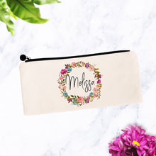 Load image into Gallery viewer, Personalized Makeup Bag with Floral Wreath