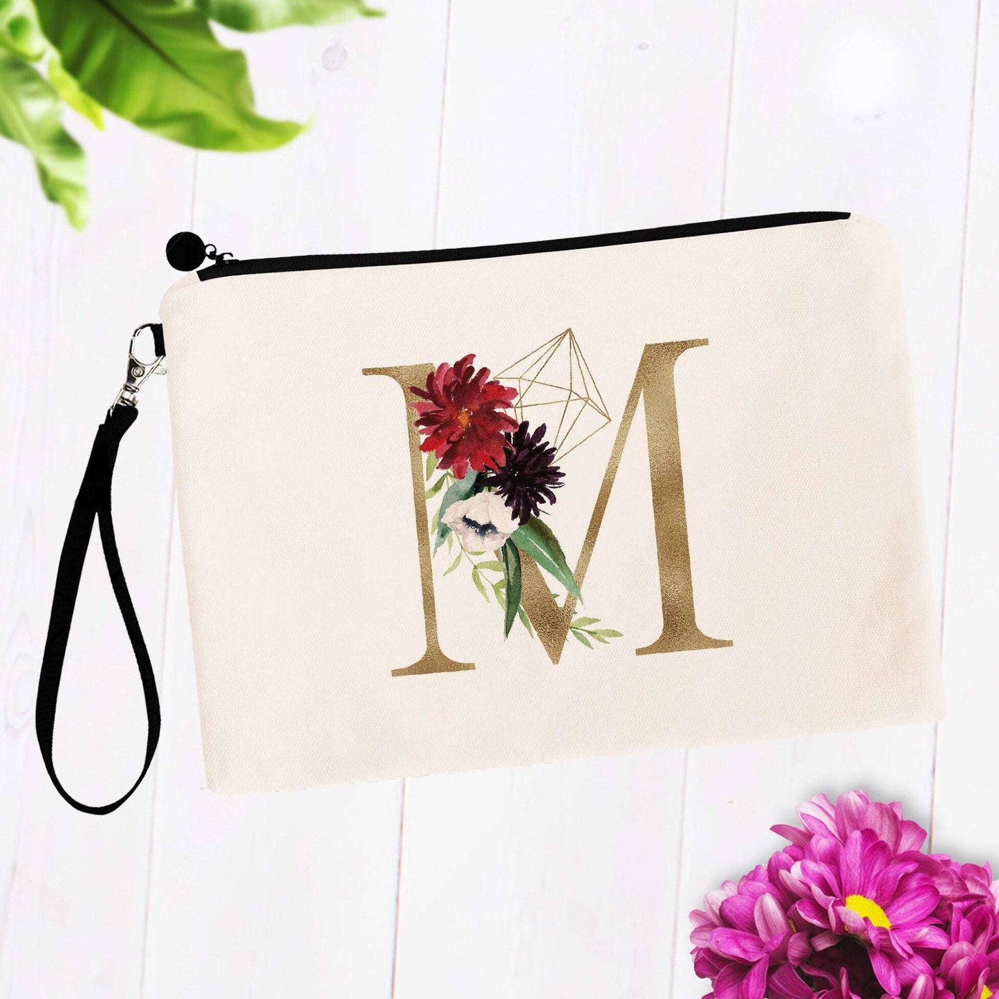 Gold Floral Geometric Monogram Initial Bag