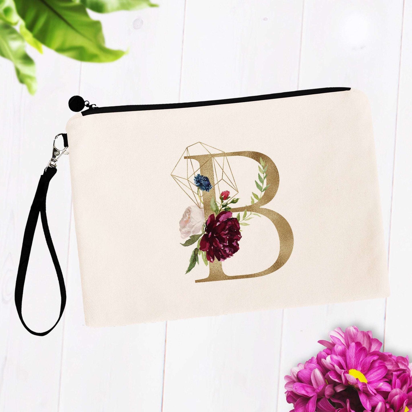 Gold Floral Geometric Monogram Initial Bag