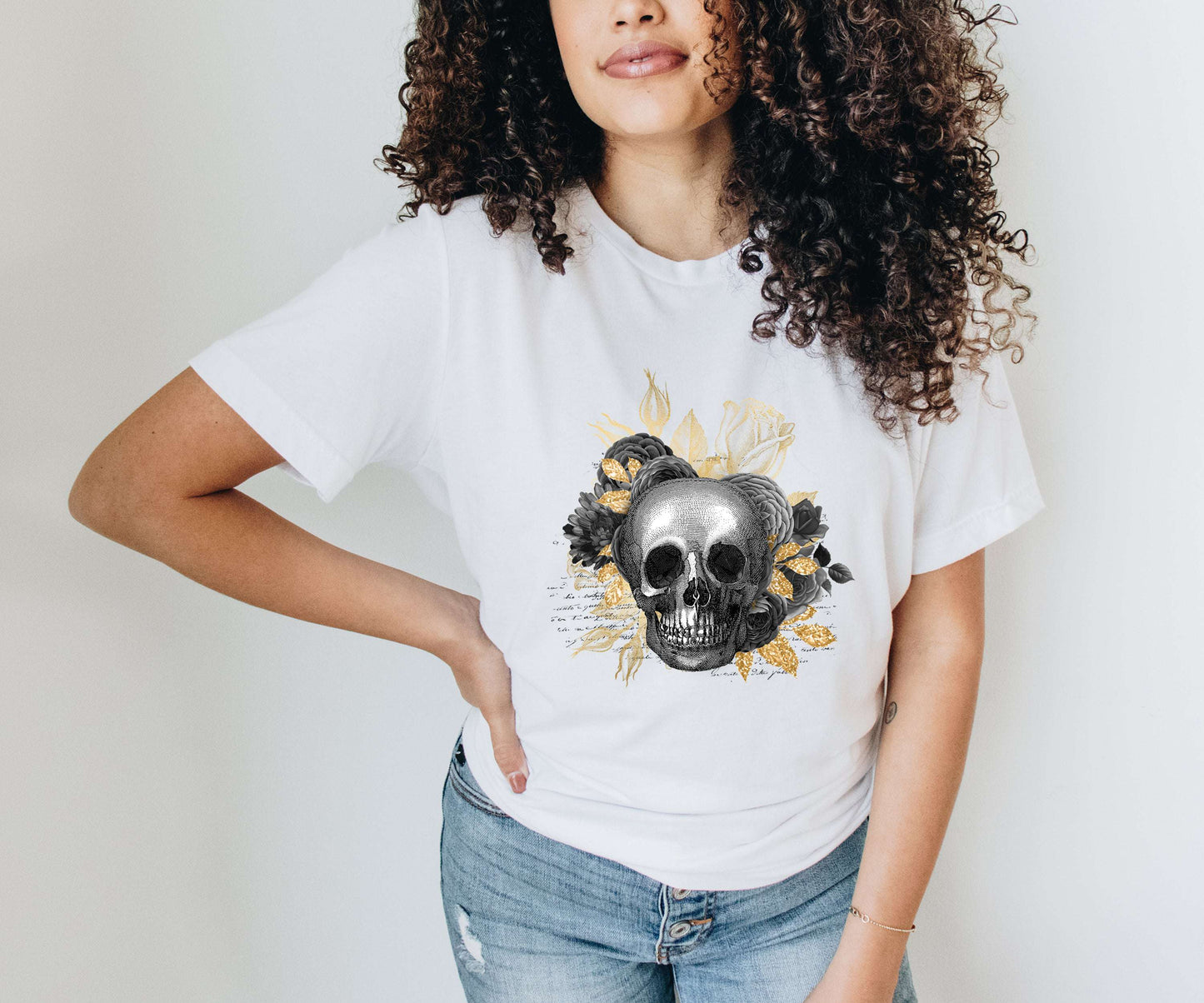 Skull with Faux Gold Foil Spooky Shirt