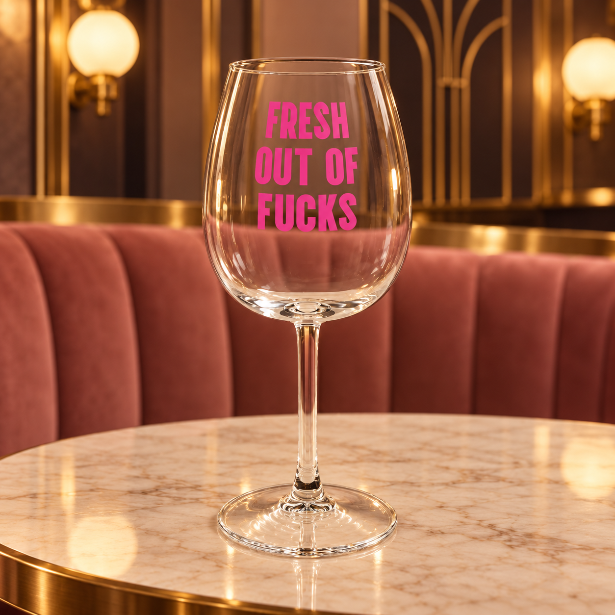 Fresh Out of Fucks Wine Glass