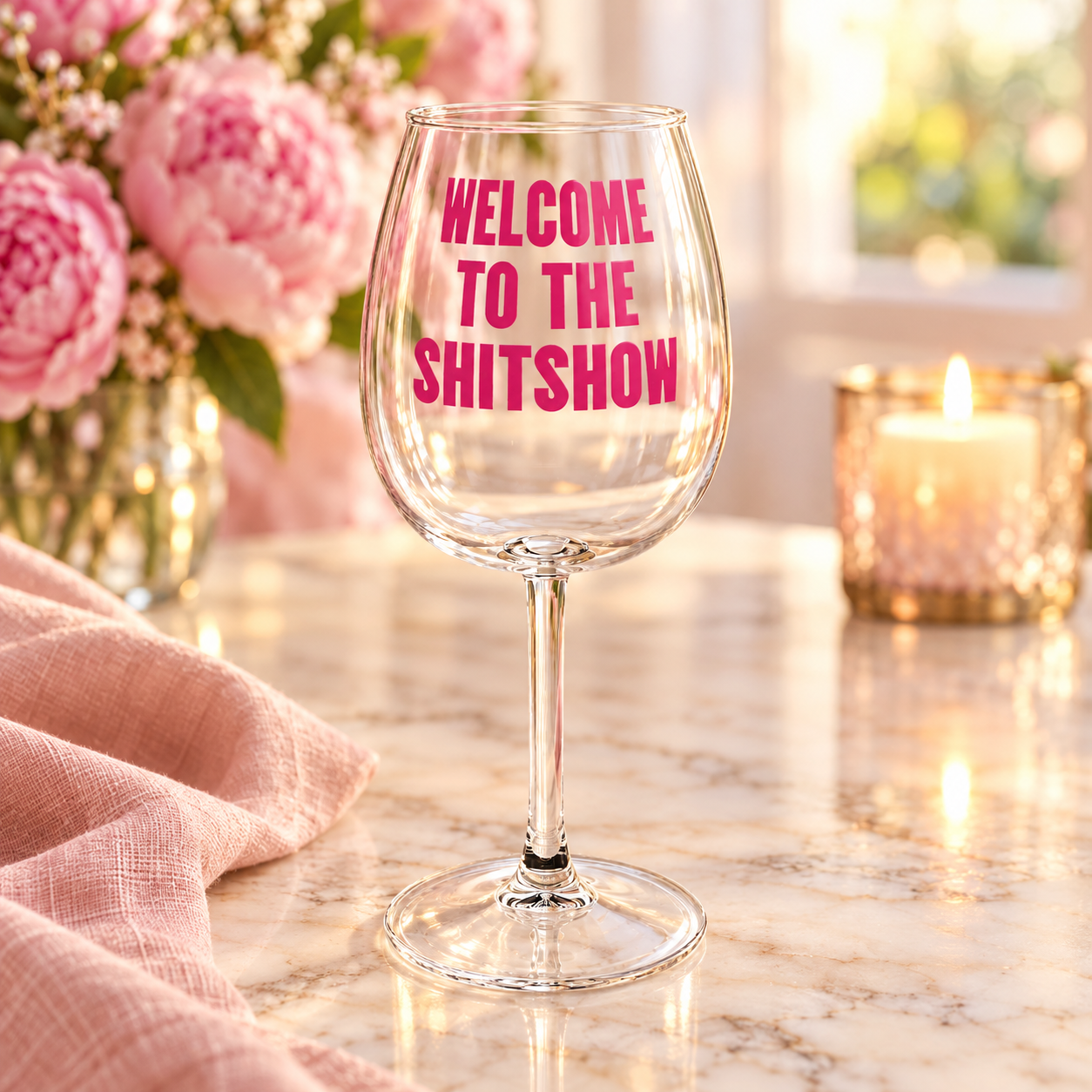 Welcome to the Shitshow Wine Glass