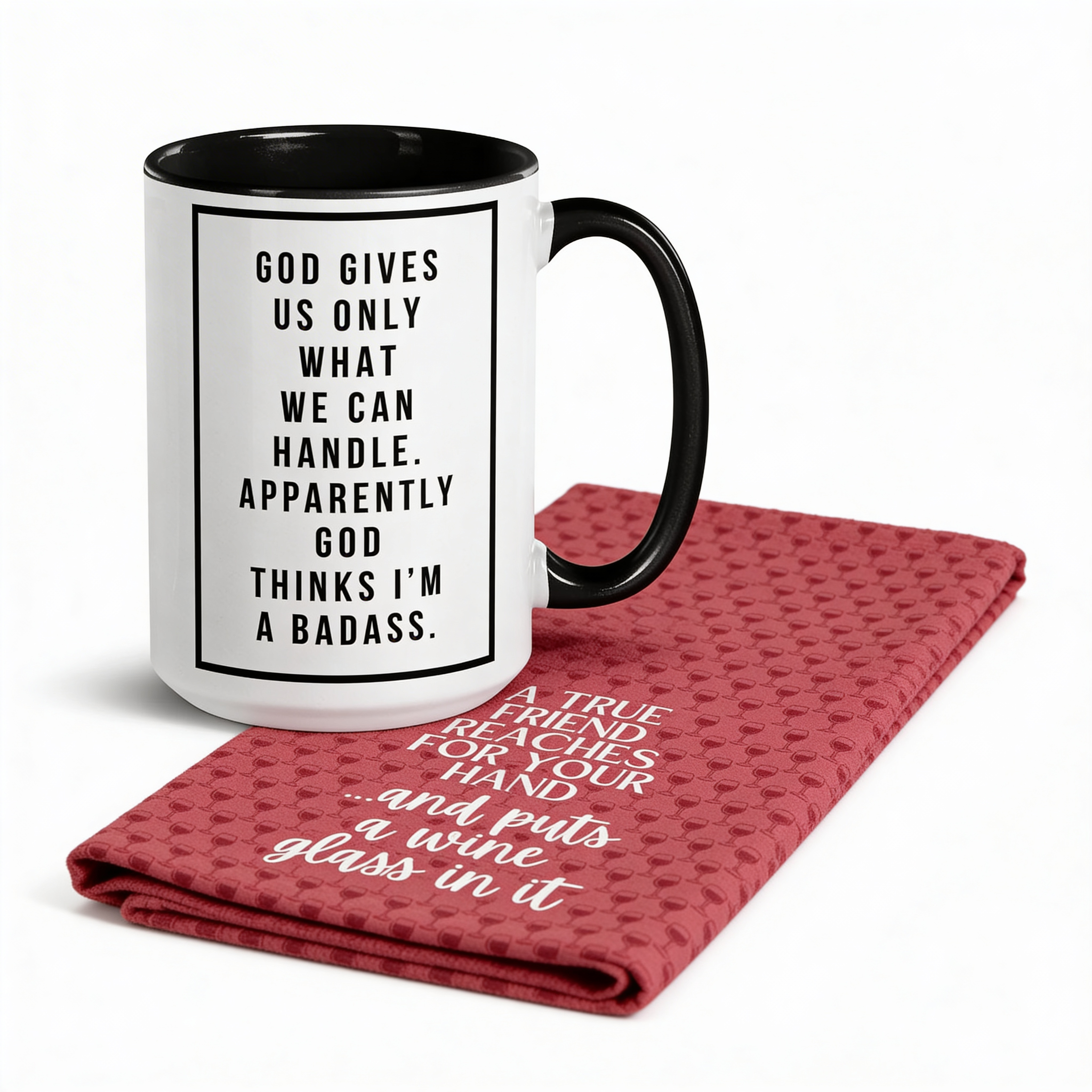 God Thinks I'm a Badass Mug & Towel Gift Set