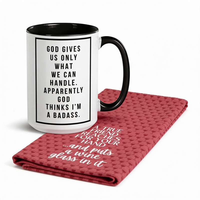 God Thinks I'm a Badass Mug & Towel Gift Set
