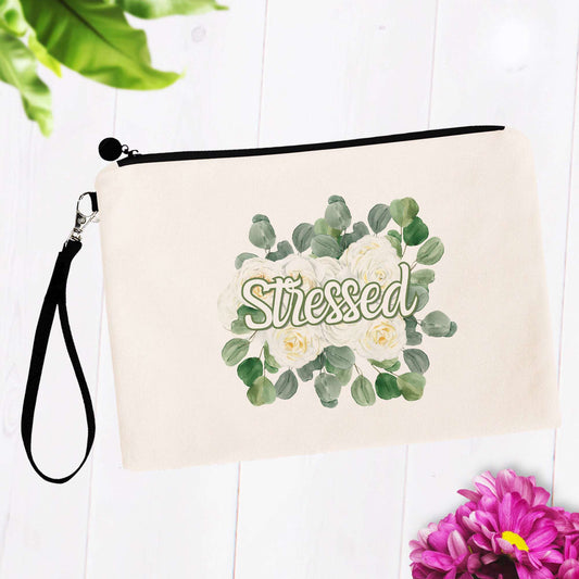 Stressed Flowery Language Makeup Bag