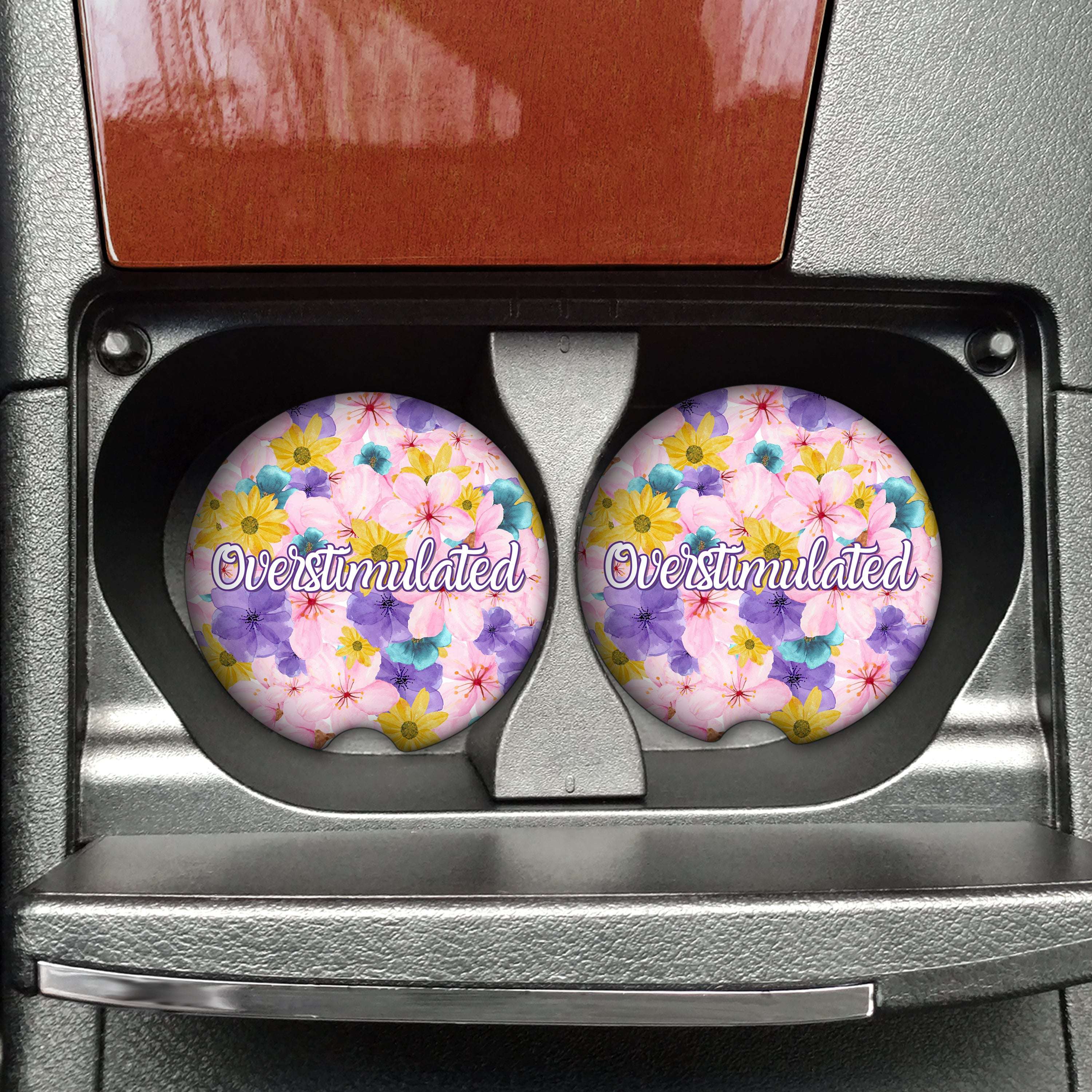 Overstimulated Flowery Language Car Coasters