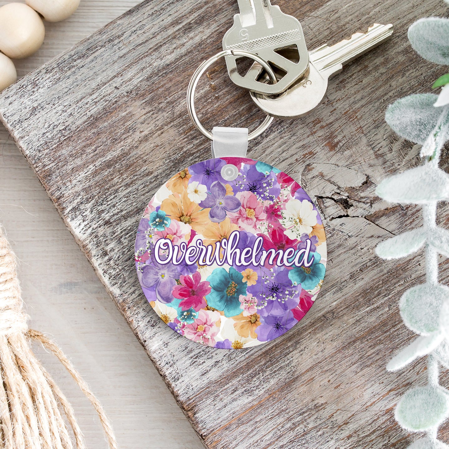 Overwhelmed Flowery Language Keychain