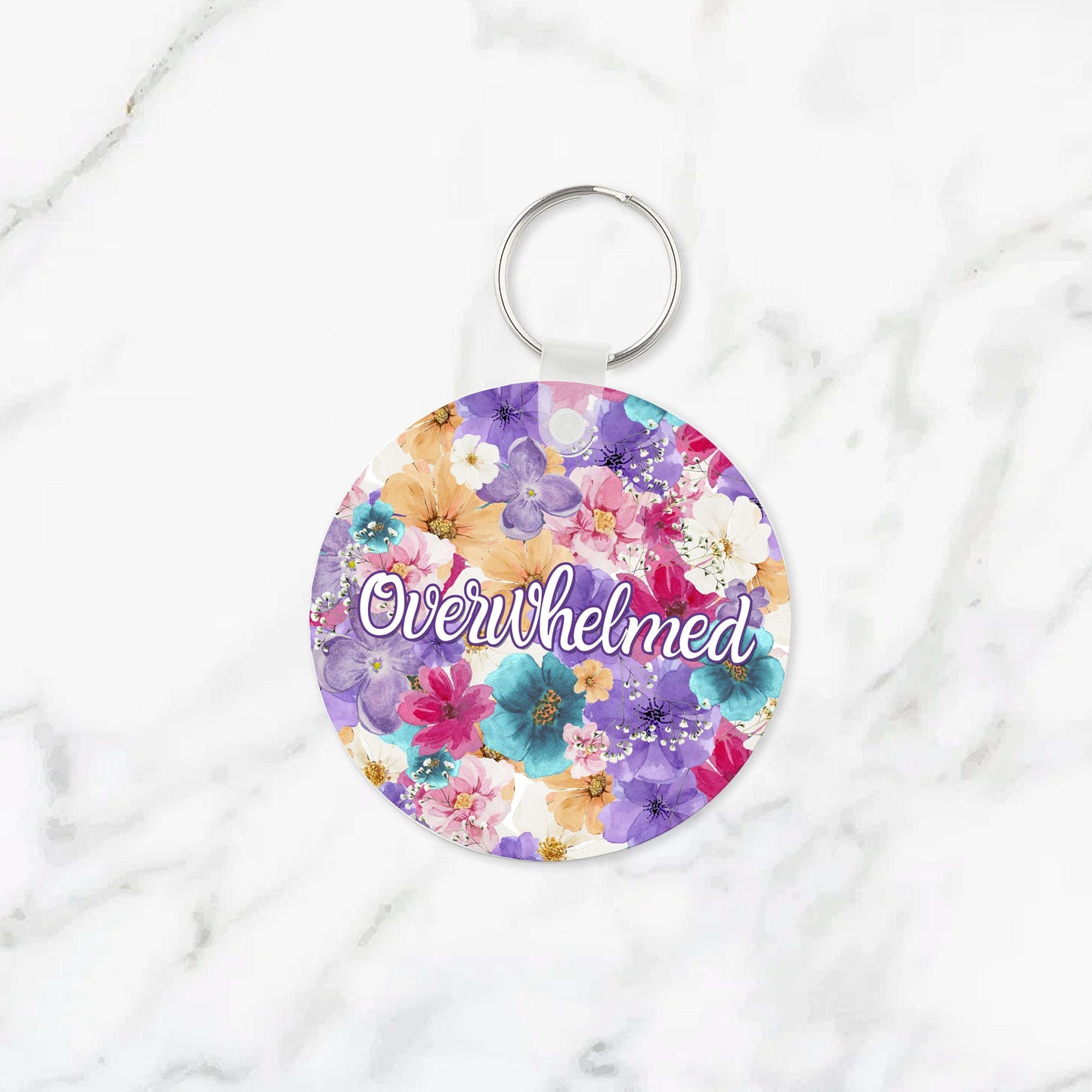 Overwhelmed Flowery Language Keychain