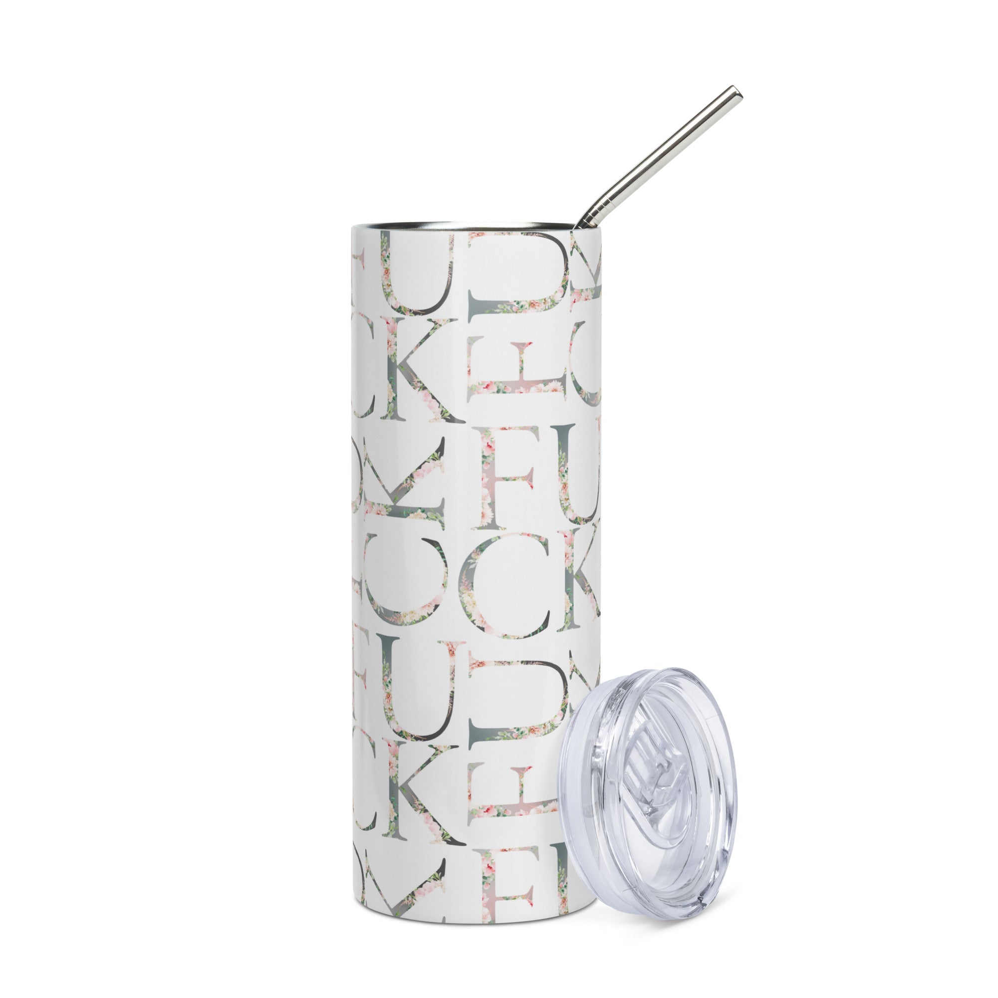 Fuck Floral Pink Grey Tumbler