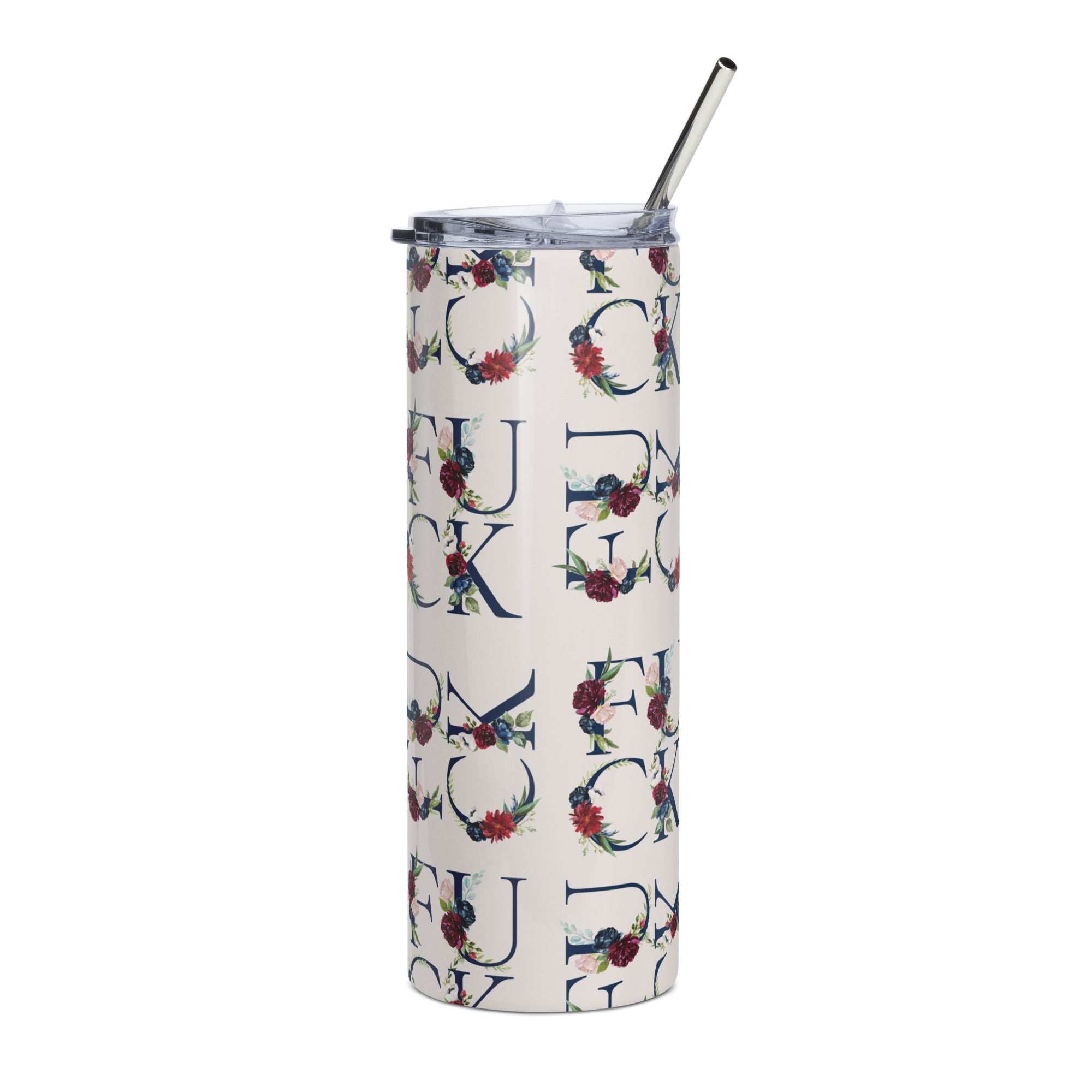 Fuck Floral Navy Blue Tumbler