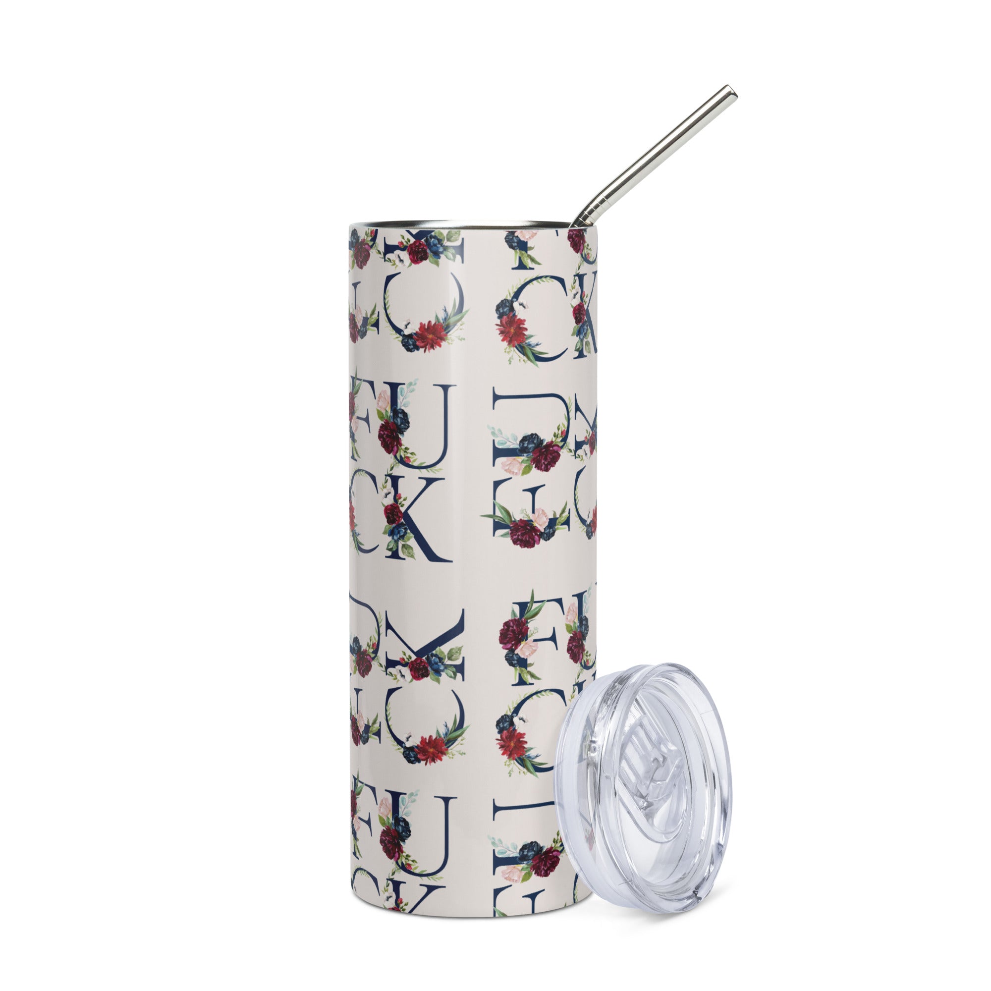 Fuck Floral Navy Blue Tumbler