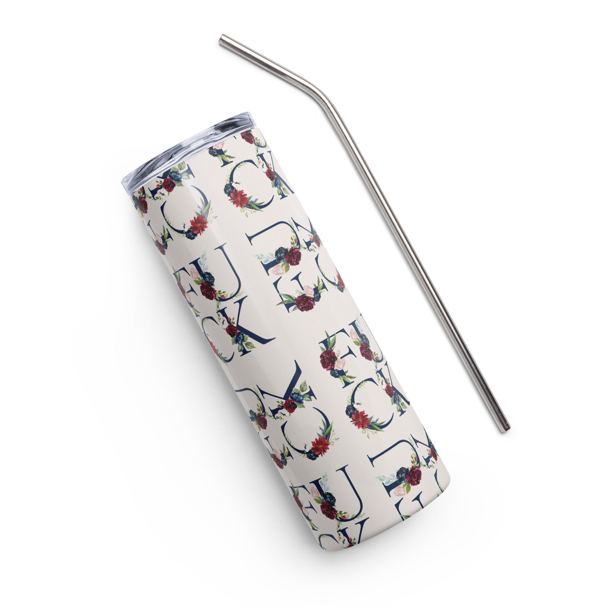 Fuck Floral Navy Blue Tumbler