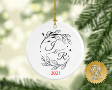 Load image into Gallery viewer, Black White Wreath Greenery Initials