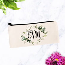 Load image into Gallery viewer, Modern Greenery Frame Monogram Cosmetic Bag