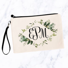 Load image into Gallery viewer, Modern Greenery Frame Monogram Cosmetic Bag