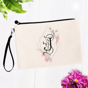 Soft Pink Floral Initial Cosmetic Bag