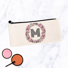 Load image into Gallery viewer, Round Soft Floral Initial Makeup Bag