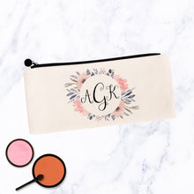 Load image into Gallery viewer, Round Soft Pink Floral Monogram Makeup Bag