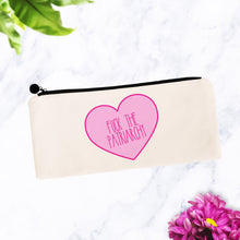 Load image into Gallery viewer, Fuck the Patriarchy Candy Heart Cosmetic Bag