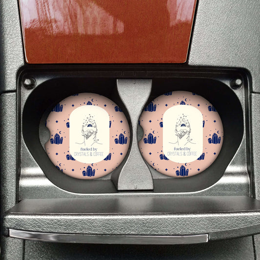 Fueled by Crystals and Coffee Car Coaster