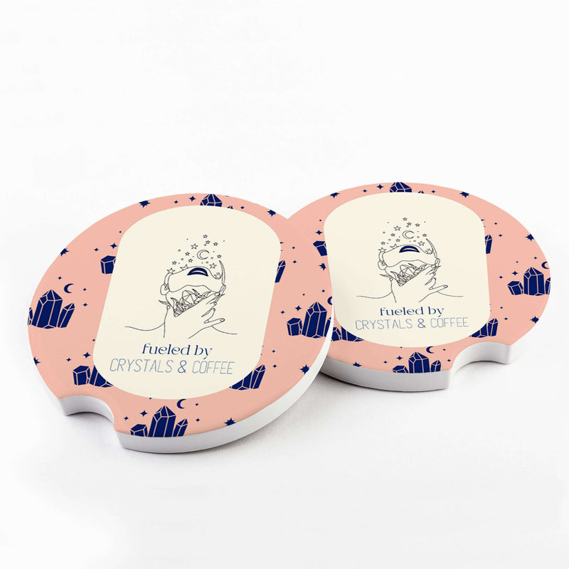 Fueled by Crystals and Coffee Car Coaster