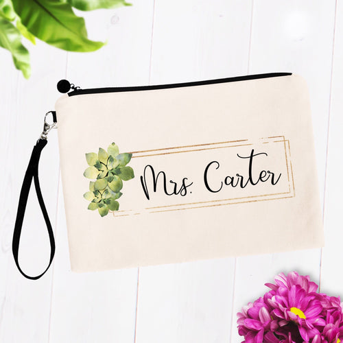 Mrs Cosmetic Bag with Custom Name and Succulents