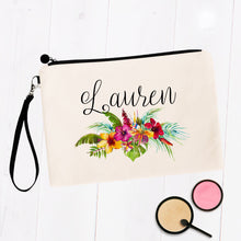 Load image into Gallery viewer, Tropical Hibiscus Floral Custom Name Makeup Bag