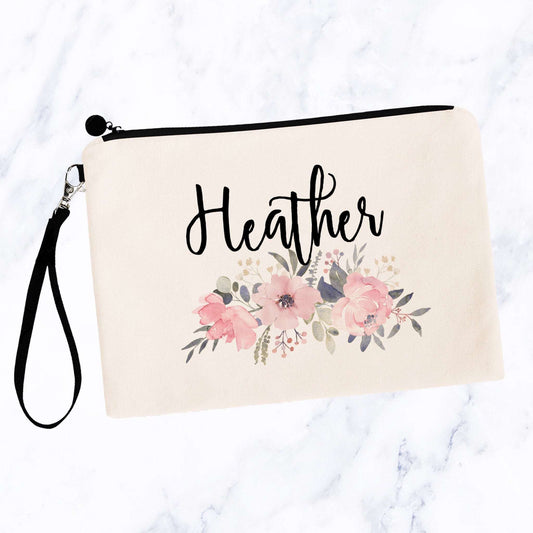 Soft Pink Floral Custom Makeup Bag