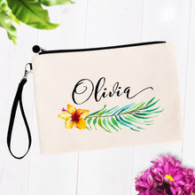 Load image into Gallery viewer, Tropical Hibiscus Floral Personalized Makeup Bag
