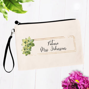 Future Mrs Custom Name Cosmetic Bag with Succulents