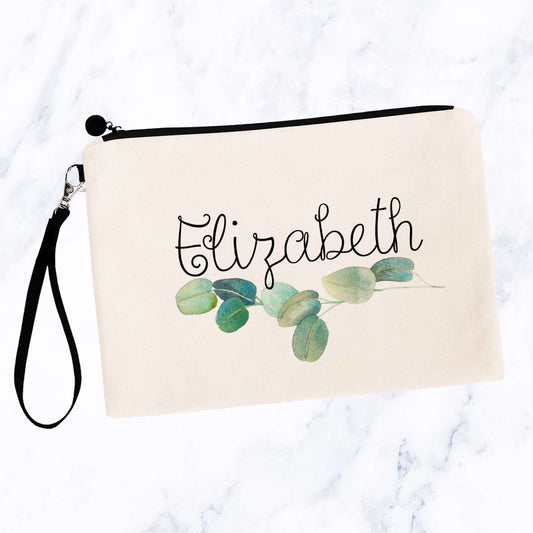 Custom Name Personalized Make up Bag with Eucalyptus