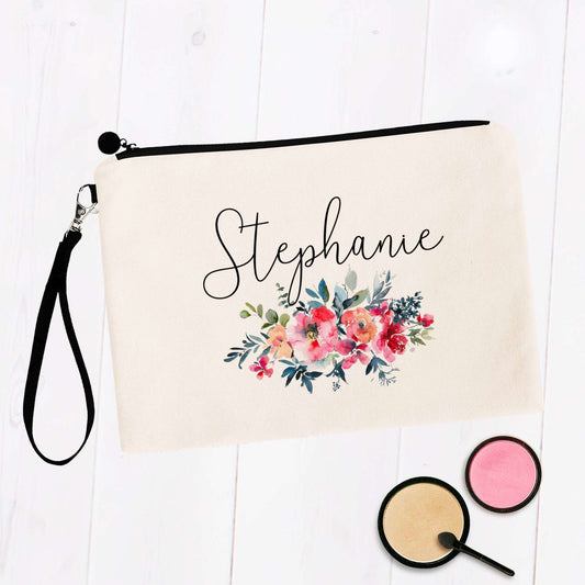 Watercolor Floral Custom Personalized Makeup Bag
