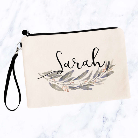 Neutral Floral Swag Personalized Make up Bag
