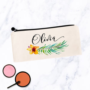 Tropical Hibiscus Floral Personalized Makeup Bag