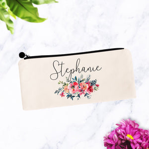 Watercolor Floral Custom Personalized Makeup Bag