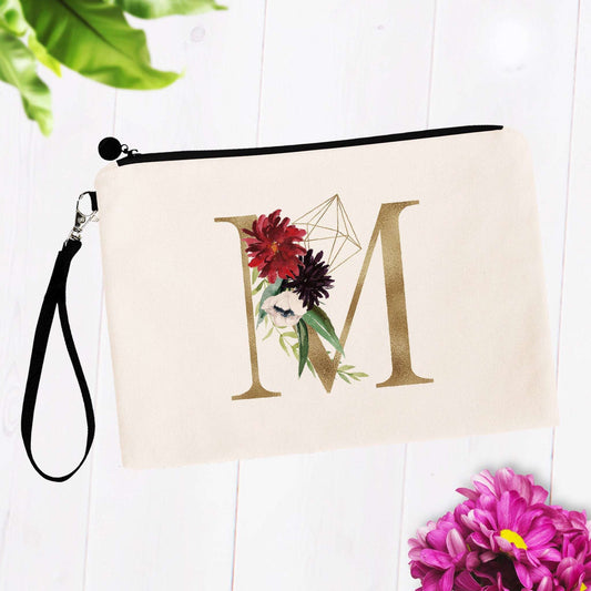 Gold Floral Geometric Monogram Initial Bag