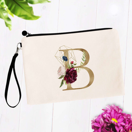 Gold Floral Geometric Monogram Initial Bag