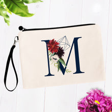 Load image into Gallery viewer, Navy Floral Geometric Monogram Initial Cosmetic Bag