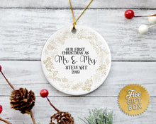 Load image into Gallery viewer, Gold Foil Style Wreath First Christmas Mr Mrs