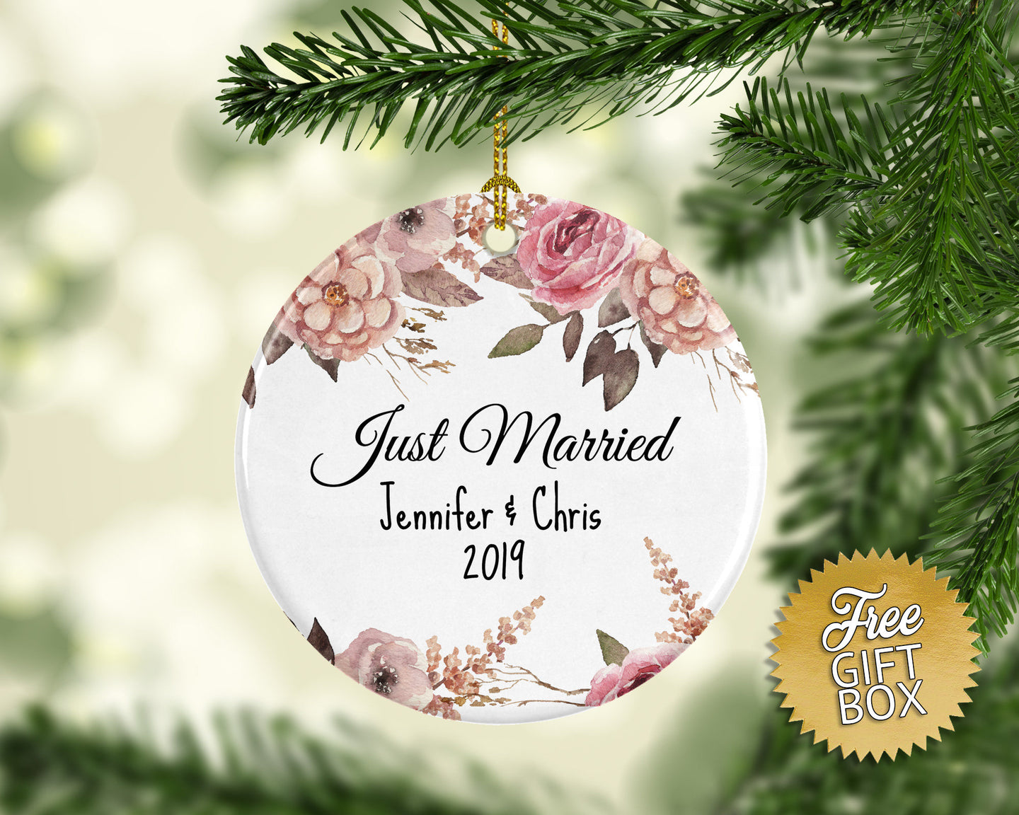 Just Married Custom Names Pink Blush Floral