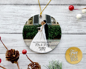 Custom Photo First Married Christmas Gifts, Christmas Ornaments, Handmade Custom Gift, Personalized Gift, Family Ornament