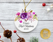 Load image into Gallery viewer, Purple Floral Baby&#39;s 1st First Christmas