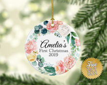 Load image into Gallery viewer, Baby&#39;s First Christmas Pink Floral Wreath
