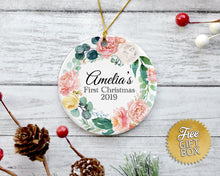 Load image into Gallery viewer, Baby&#39;s First Christmas Pink Floral Wreath