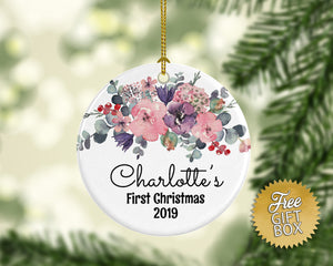 Pink Purple Floral Baby's First Christmas