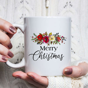 Merry Christmas with Red White Floral Swag