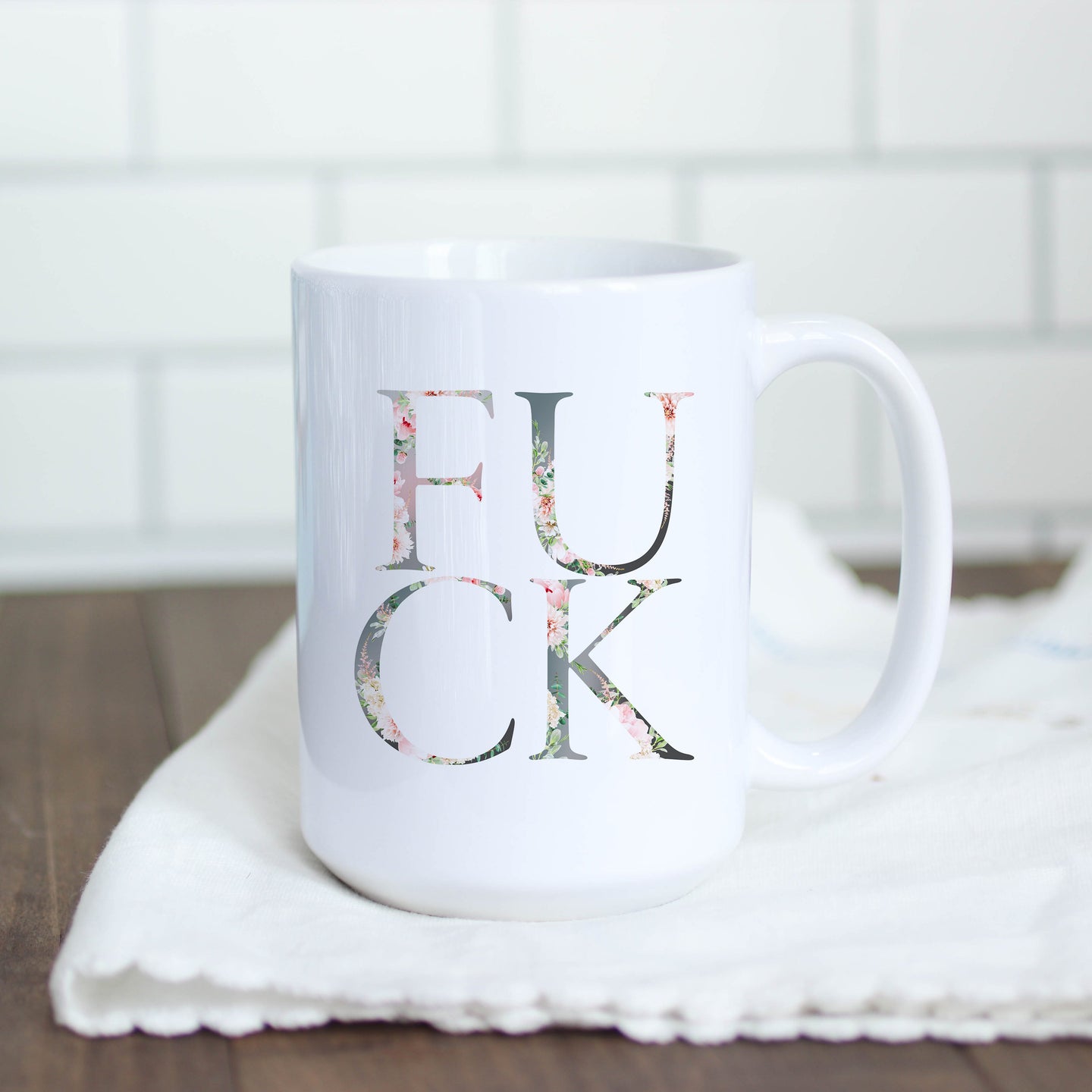 Fuck Floral Pink Grey Mug